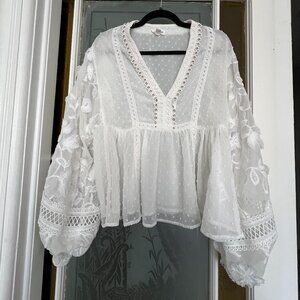 Allison Lace Embroidered Long Sleeve Blouse